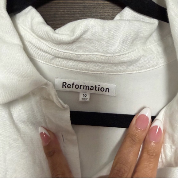 Reformation Prim White Linen Midi Dress Button Front Size 10 - Picture 5 of 6